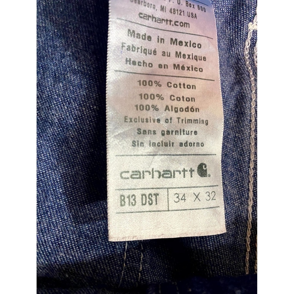 Carhartt Dungaree Carpenter Jeans Mens 34x32 Blue Denim Loose Fit Hammer Loop - Picture 3 of 11